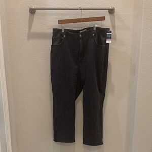 Abercrombie Curve Love Black Denim and Faux Leather Ankle Straight Jeans